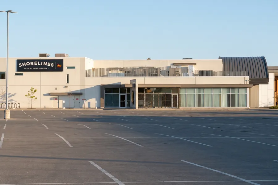 Shorelines Casino Peterborough front across the empty lot