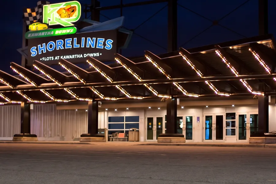 Shorelines Slots at Kawartha Downs entrance at night